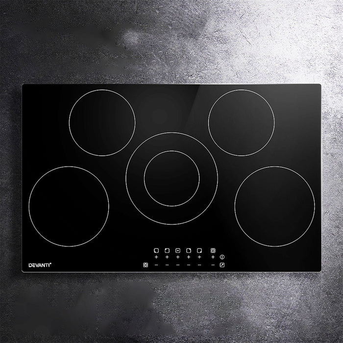 Devanti 90cm Ceramic Cooktop Electric Cook Top 5 Burner Stove Hob Touch Control 6-Zones -Home Living Store - -  