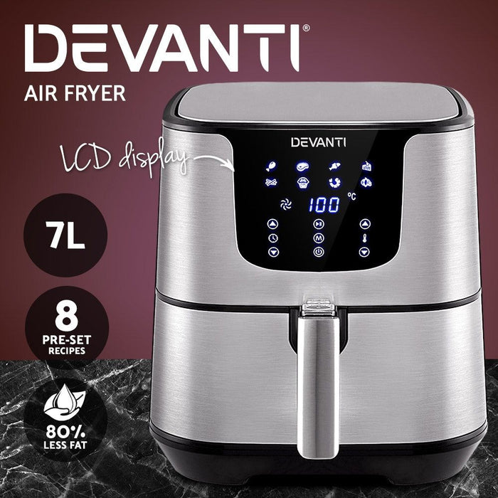 Devanti Air Fryer 7L LCD Fryers Oil Free Oven Airfryer Kitchen Healthy Cooker -Home Living Store - -  