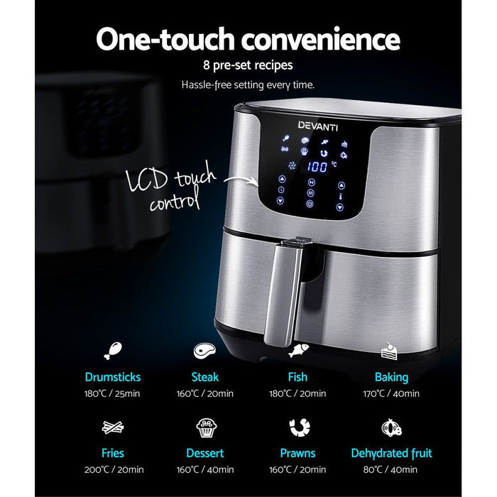 Devanti Air Fryer 7L LCD Fryers Oil Free Oven Airfryer Kitchen Healthy Cooker -Home Living Store - -  