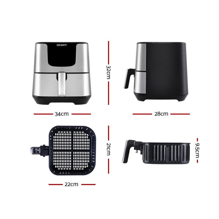 Devanti Air Fryer 7L LCD Fryers Oil Free Oven Airfryer Kitchen Healthy Cooker -Home Living Store - -  