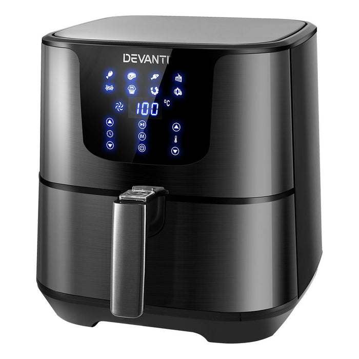 Devanti Air Fryer 7L LCD Fryers Oven Airfryer Kitchen Healthy Cooker Stainless Steel -Home Living Store - -  