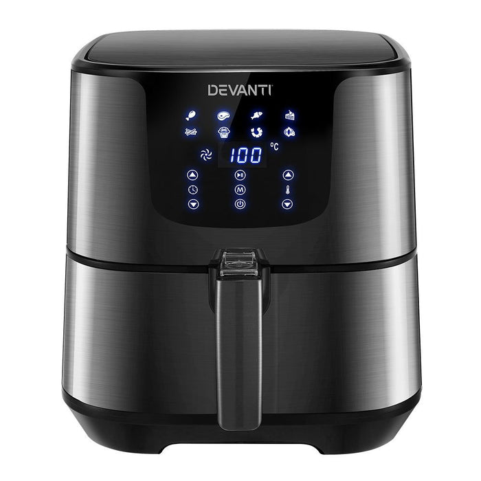 Devanti Air Fryer 7L LCD Fryers Oven Airfryer Kitchen Healthy Cooker Stainless Steel -Home Living Store - -  