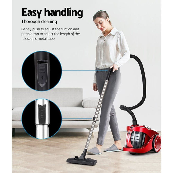 Devanti Bagless Vacuum Cleaner Cleaners Cyclone Cyclonic Vac HEPA Filter Car Home Office 2200W Red -Home Living Store - -  
