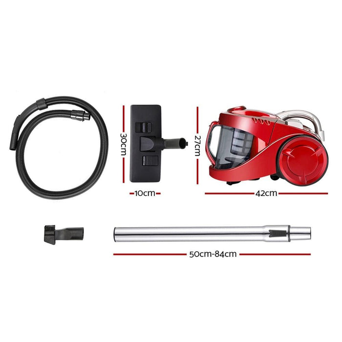 Devanti Bagless Vacuum Cleaner Cleaners Cyclone Cyclonic Vac HEPA Filter Car Home Office 2200W Red -Home Living Store - -  