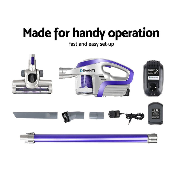 Devanti Cordless Stick Vacuum Cleaner - Purple & Grey -Home Living Store - -  
