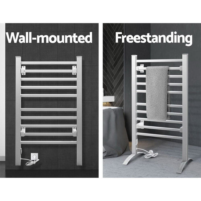 Devanti Electric Heated Towel Rail Rails Warmer Rack Aluminium 10 Bars -Home Living Store - -  