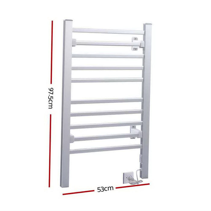 Devanti Electric Heated Towel Rail Rails Warmer Rack Aluminium 10 Bars -Home Living Store - -  
