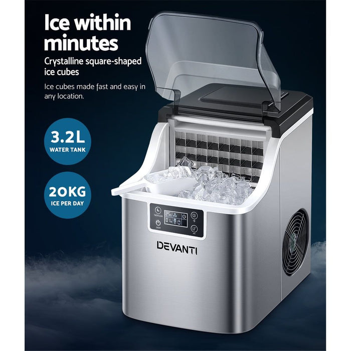 Devanti Ice Maker Machine Commercial Portable Ice Cube Tray Countertop 3.2L -Home Living Store - -  