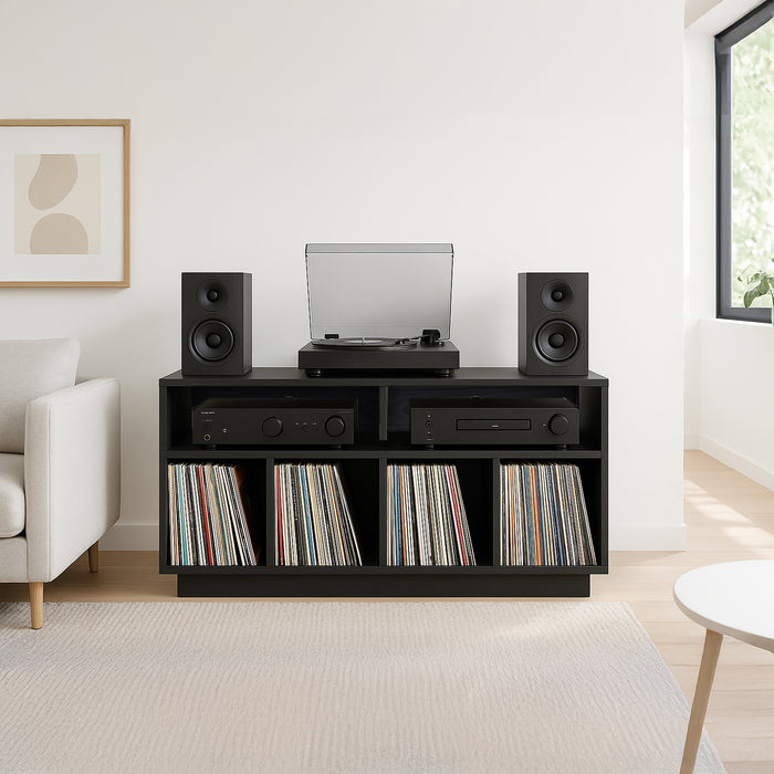 EDISON Media Stand 1200mm, Vinyl Record Storage & Component Cabinet in Black Oak Finish by Tauris