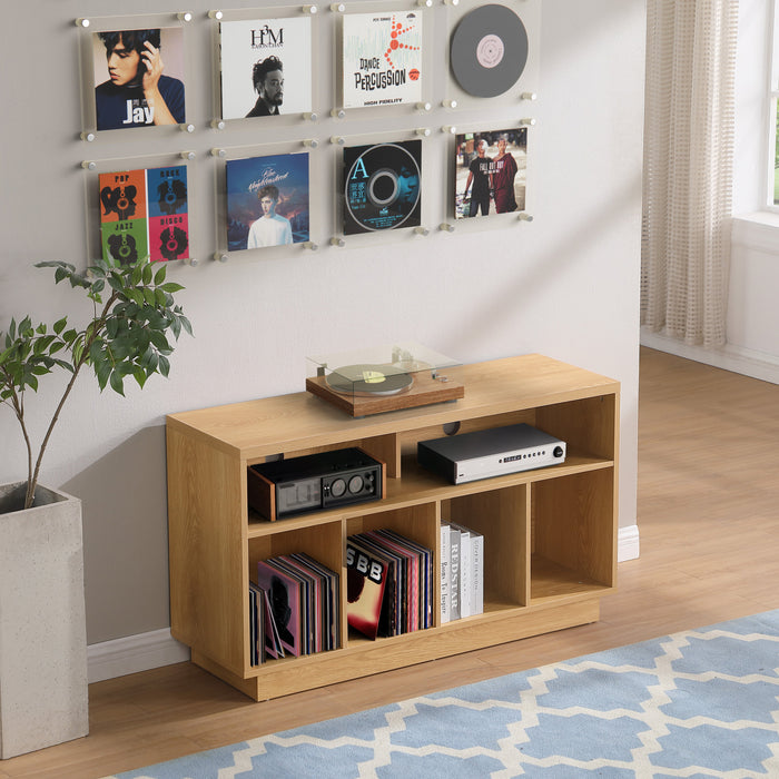 EDISON Media Stand 1200mm, Vinyl Record Storage & Component Cabinet in Red Oak Finish by Tauris
