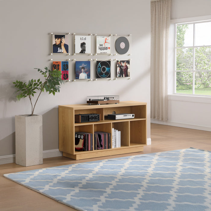 EDISON Media Stand 1200mm, Vinyl Record Storage & Component Cabinet in Red Oak Finish by Tauris