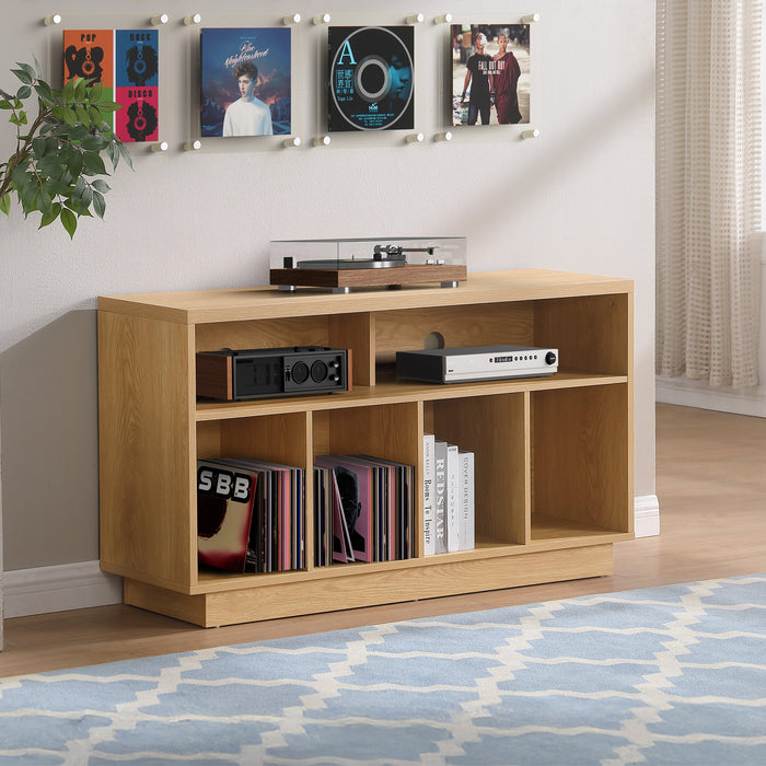 EDISON Media Stand 1200mm, Vinyl Record Storage & Component Cabinet in Red Oak Finish by Tauris