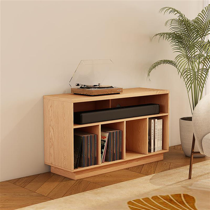 EDISON Media Stand 1200mm, Vinyl Record Storage & Component Cabinet in Red Oak Finish by Tauris