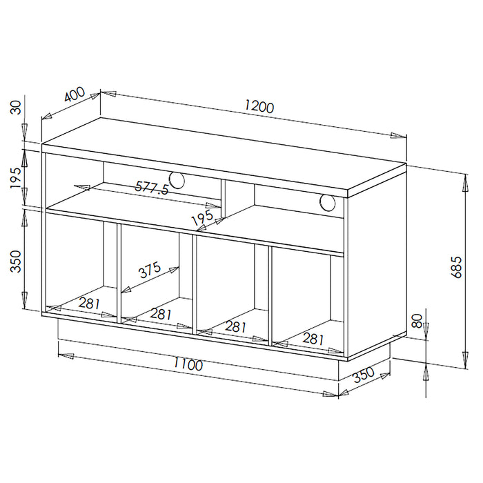 EDISON Media Stand 1200mm, Vinyl Record Storage & Component Cabinet in Red Oak Finish by Tauris