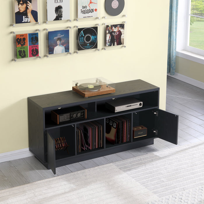 EDISON Media Stand 1400mm, Vinyl Record & Component Storage with Cupboards, Black Oak Finish by Tauris