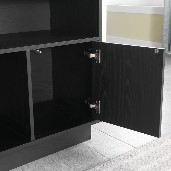 EDISON Media Stand 1400mm, Vinyl Record & Component Storage with Cupboards, Black Oak Finish by Tauris