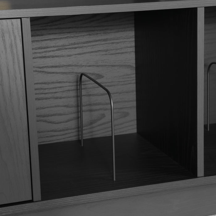 EDISON Media Stand 1400mm, Vinyl Record & Component Storage with Cupboards, Black Oak Finish by Tauris