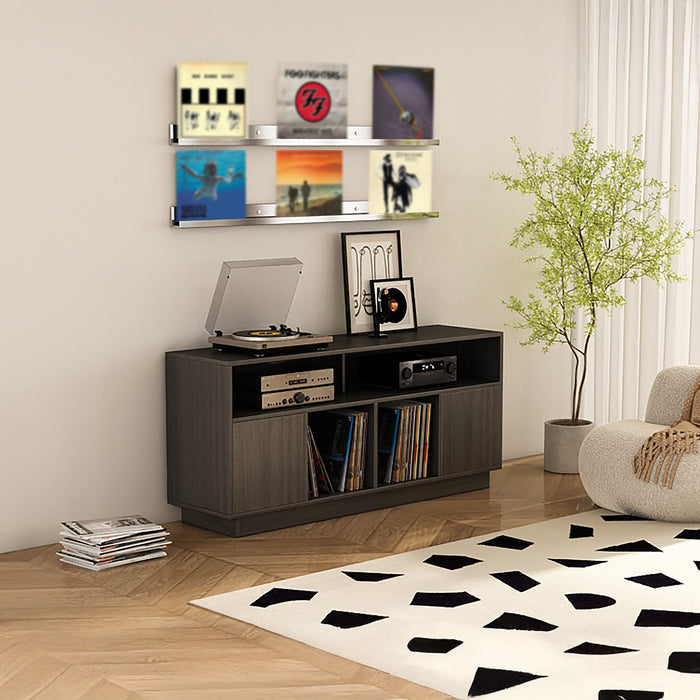EDISON Media Stand 1400mm, Vinyl Record & Component Storage with Cupboards, Black Oak Finish by Tauris