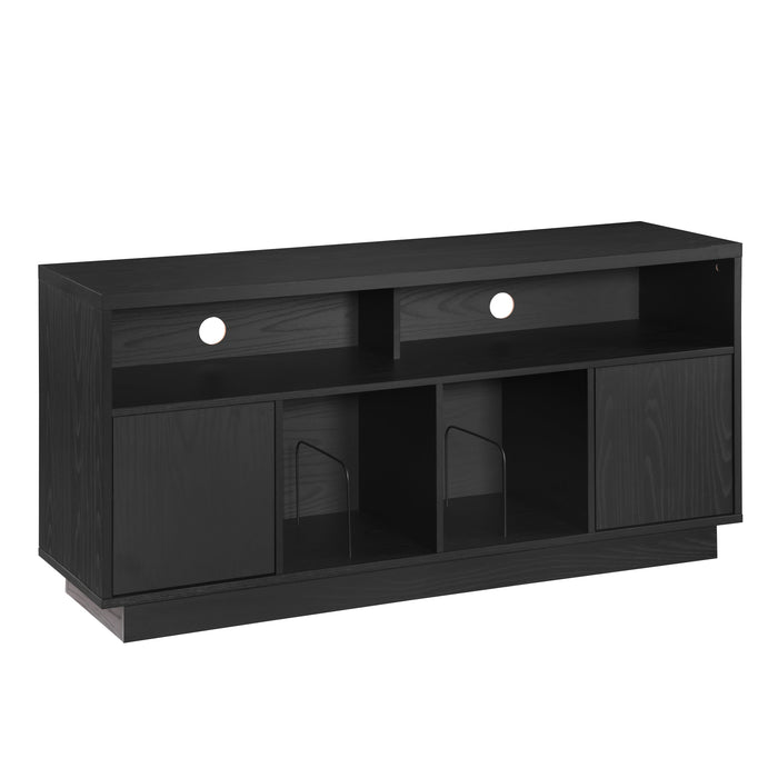 EDISON Media Stand 1400mm, Vinyl Record & Component Storage with Cupboards, Black Oak Finish by Tauris