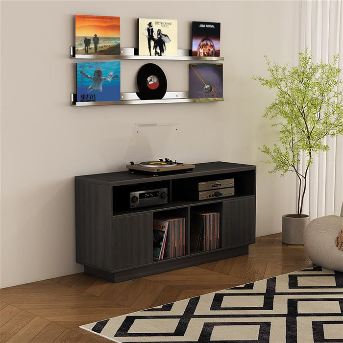 EDISON Media Stand 1400mm, Vinyl Record & Component Storage with Cupboards, Black Oak Finish by Tauris