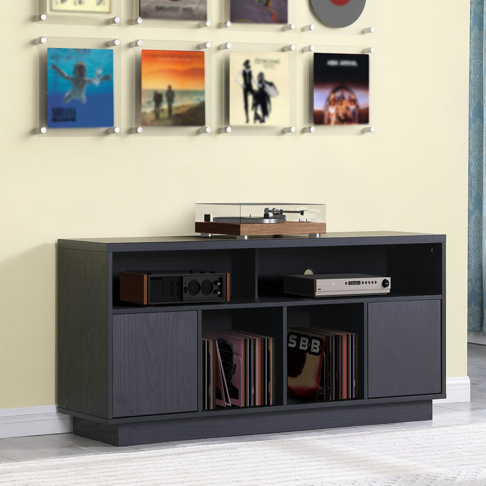 EDISON Media Stand 1400mm, Vinyl Record & Component Storage with Cupboards, Black Oak Finish by Tauris