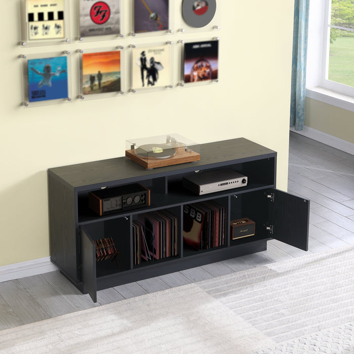 EDISON Media Stand 1400mm, Vinyl Record & Component Storage with Cupboards, Black Oak Finish by Tauris