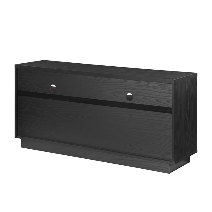 EDISON Media Stand 1400mm, Vinyl Record & Component Storage with Cupboards, Black Oak Finish by Tauris