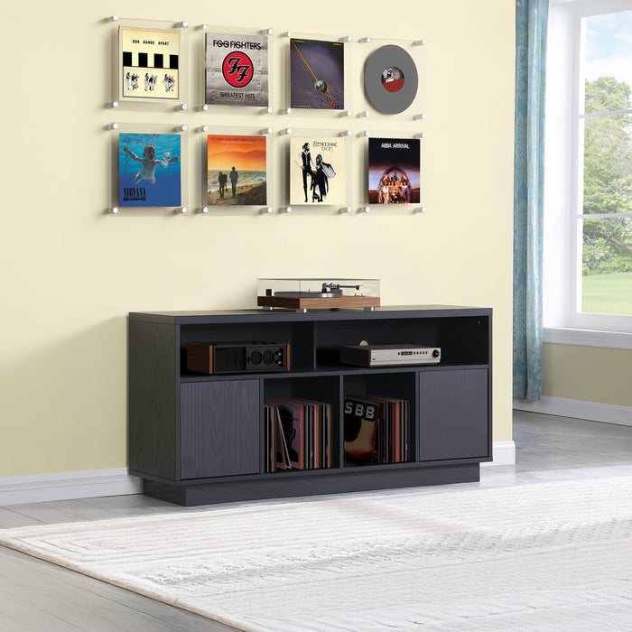 EDISON Media Stand 1400mm, Vinyl Record & Component Storage with Cupboards, Black Oak Finish by Tauris