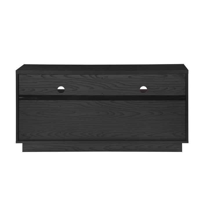 EDISON Media Stand 1400mm, Vinyl Record & Component Storage with Cupboards, Black Oak Finish by Tauris