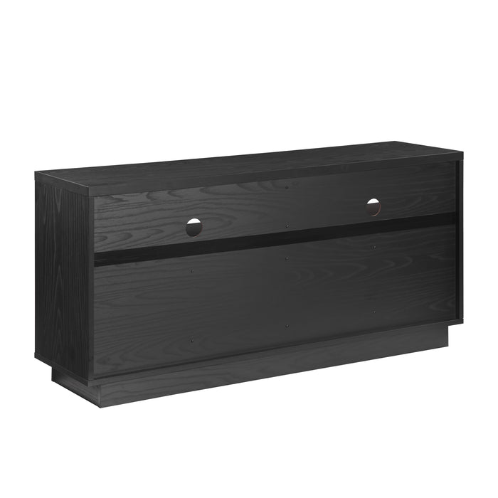 EDISON Media Stand 1400mm, Vinyl Record & Component Storage with Cupboards, Black Oak Finish by Tauris
