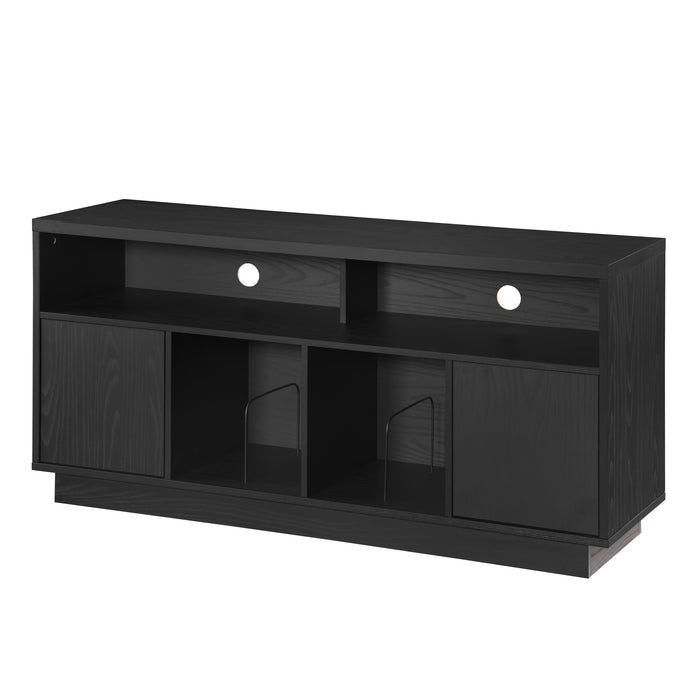EDISON Media Stand 1400mm, Vinyl Record & Component Storage with Cupboards, Black Oak Finish by Tauris