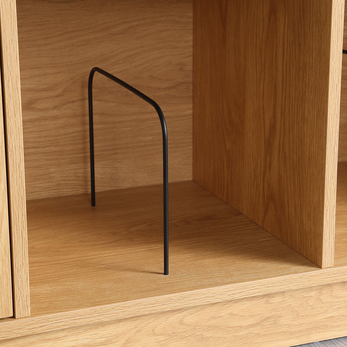 EDISON Media Stand 1400mm, Vinyl Record & Component Storage with Cupboards, Red Oak Finish by Tauris