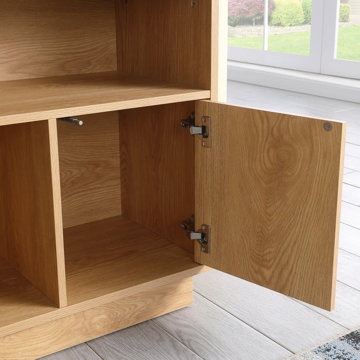 EDISON Media Stand 1400mm, Vinyl Record & Component Storage with Cupboards, Red Oak Finish by Tauris
