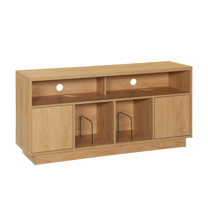 EDISON Media Stand 1400mm, Vinyl Record & Component Storage with Cupboards, Red Oak Finish by Tauris