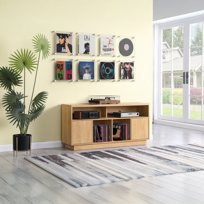 EDISON Media Stand 1400mm, Vinyl Record & Component Storage with Cupboards, Red Oak Finish by Tauris