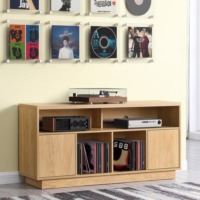 EDISON Media Stand 1400mm, Vinyl Record & Component Storage with Cupboards, Red Oak Finish by Tauris