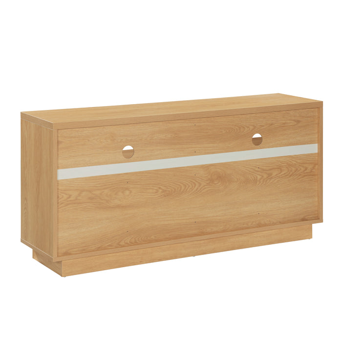 EDISON Media Stand 1400mm, Vinyl Record & Component Storage with Cupboards, Red Oak Finish by Tauris