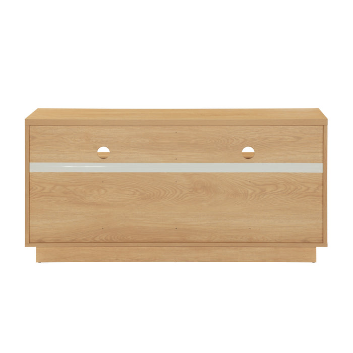 EDISON Media Stand 1400mm, Vinyl Record & Component Storage with Cupboards, Red Oak Finish by Tauris