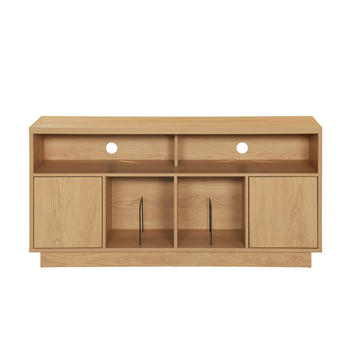 EDISON Media Stand 1400mm, Vinyl Record & Component Storage with Cupboards, Red Oak Finish by Tauris