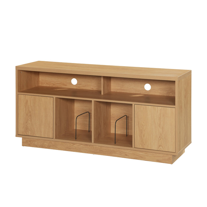 EDISON Media Stand 1400mm, Vinyl Record & Component Storage with Cupboards, Red Oak Finish by Tauris