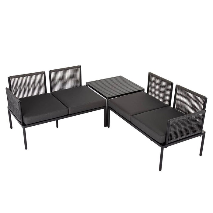 Eden 4-Seater Outdoor Lounge Set with Coffee Table in Black-Stylish Textile and Rope Design -Home Living Store - -  