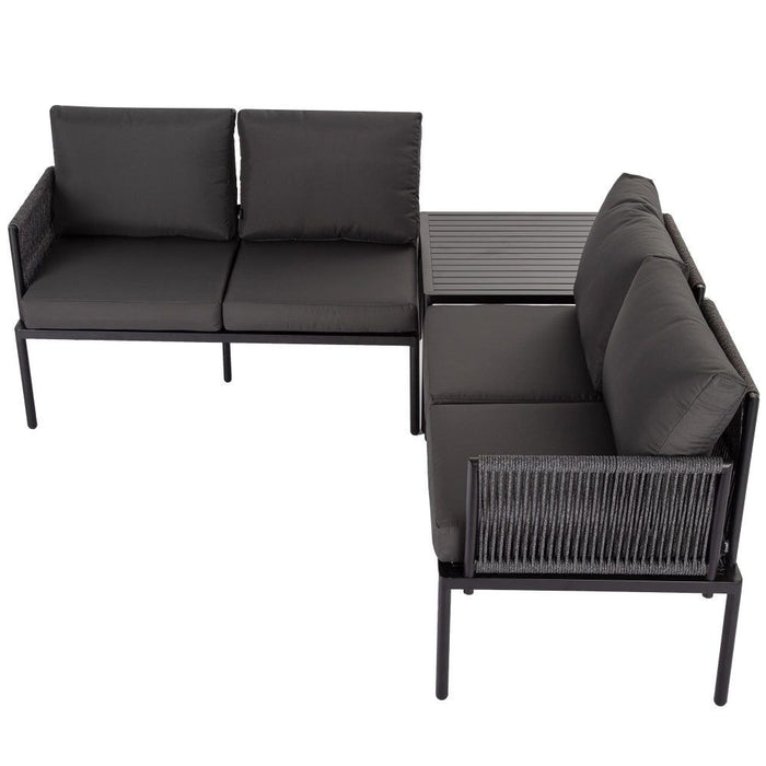 Eden 4-Seater Outdoor Lounge Set with Coffee Table in Black-Stylish Textile and Rope Design -Home Living Store - -  