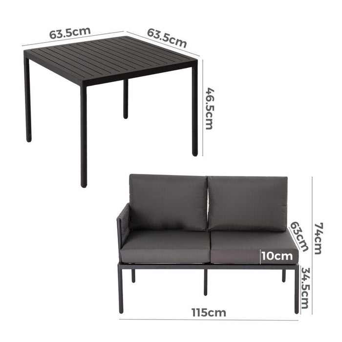 Eden 4-Seater Outdoor Lounge Set with Coffee Table in Black-Stylish Textile and Rope Design -Home Living Store - -  