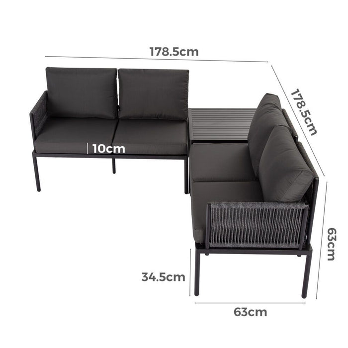 Eden 4-Seater Outdoor Lounge Set with Coffee Table in Black-Stylish Textile and Rope Design -Home Living Store - -  