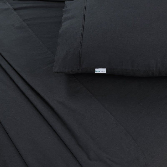 Elan Linen 100% Egyptian Cotton Vintage Washed 500TC Charcoal 50 cm Deep Mega Queen SIze Bed Sheets Set -Home Living Store - -  