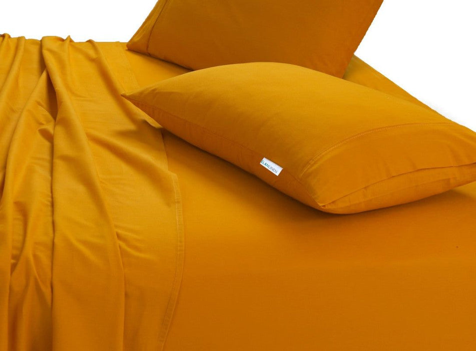 Elan Linen 100% Egyptian Cotton Vintage Washed 500TC Mustard Double Bed Sheets Set -Home Living Store - -  