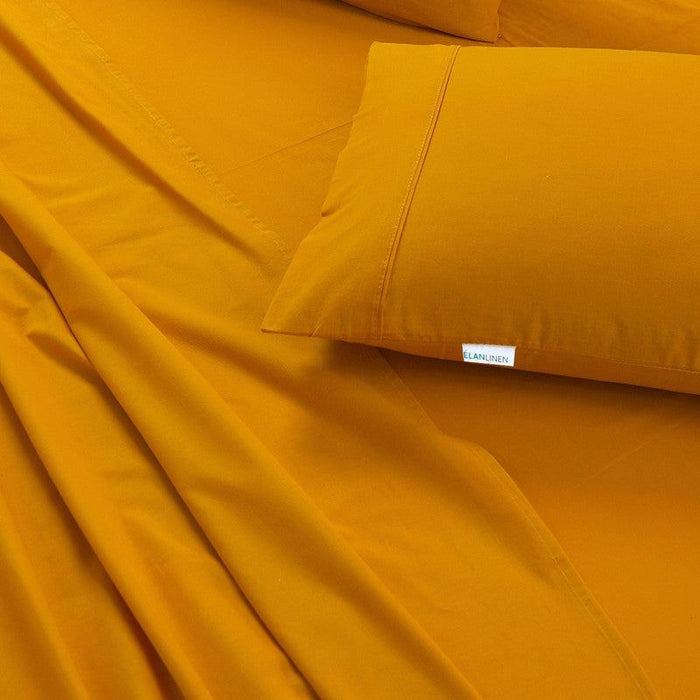 Elan Linen 100% Egyptian Cotton Vintage Washed 500TC Mustard Double Bed Sheets Set -Home Living Store - -  