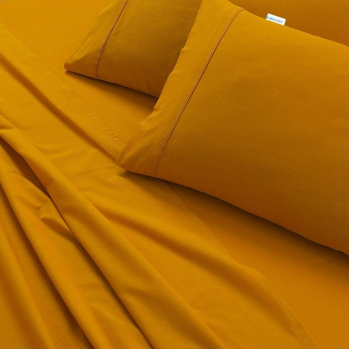 Elan Linen 100% Egyptian Cotton Vintage Washed 500TC Mustard Double Bed Sheets Set -Home Living Store - -  