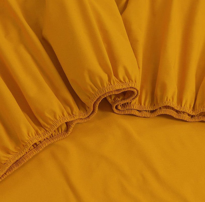 Elan Linen 100% Egyptian Cotton Vintage Washed 500TC Mustard Double Bed Sheets Set -Home Living Store - -  