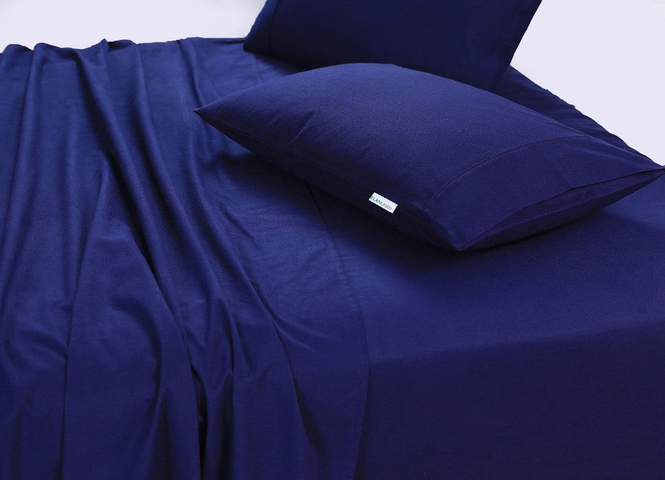 Elan Linen 100% Egyptian Cotton Vintage Washed 500TC Navy Blue 50 cm Deep Mega Queen Bed Sheets Set -Home Living Store - -  